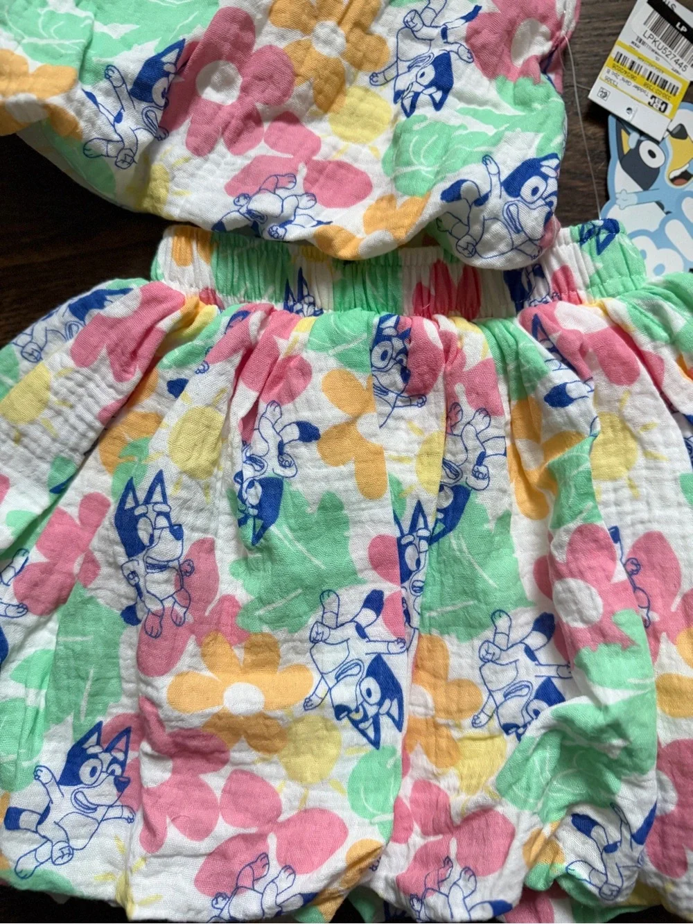 Disney Bluey Toddler Girls Floral Two-Piece Bubble Top & Skirt Set